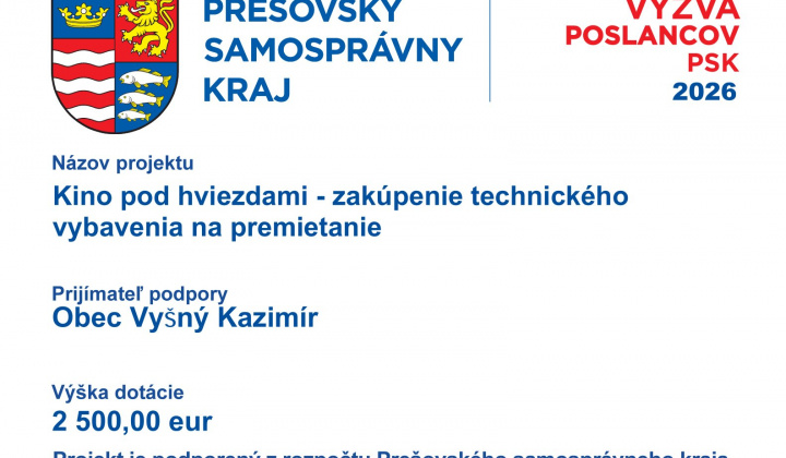 Fotka - VÝZVA POSLANCOV PSK - Kino pod hviezdami - zakúpenie technického vybavenia na premietanie