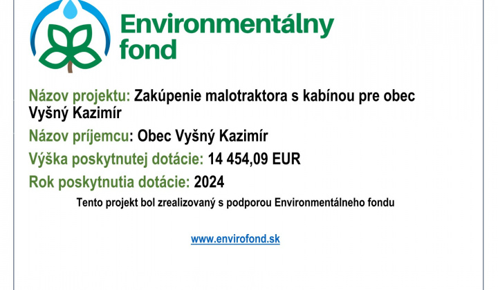 Fotka - Zakúpenie malotraktora s kabínou pre obec Vyšný Kazimír